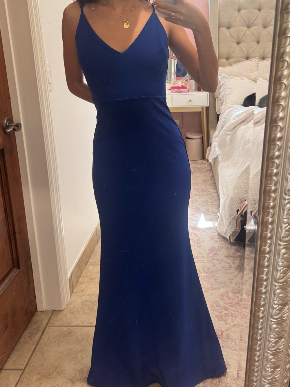 Lulu's Royal Blue Spaghetti Strap V-Neck Maxi Dress